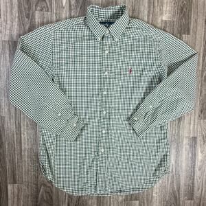 Ralph Lauren Classic Fit Green Gingham Button Down Shirt Men’s L Pony Logo